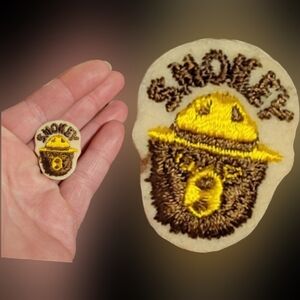 Vtg 60s Smokey Bear Smokey graphic yellow brown embroidered iron on patch